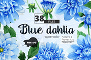 Blue dahlia watercolor PNG clipart
