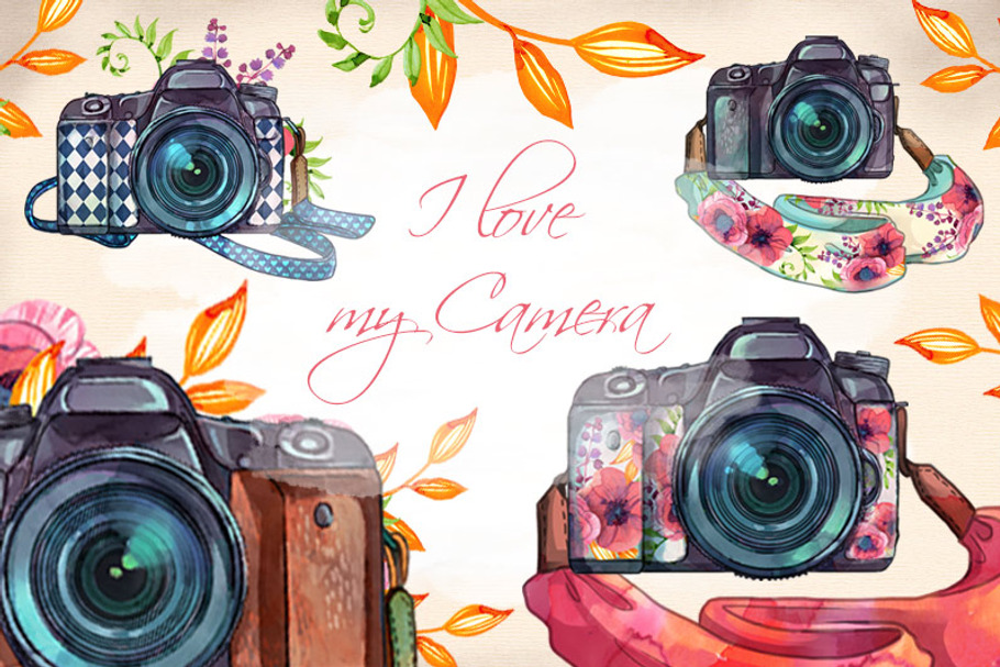 Watercolor Camera ClipArt | Custom-Designed Illustrations ~ Creative Market
