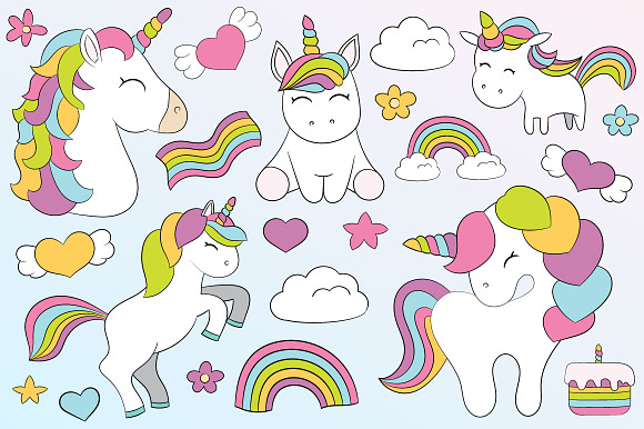 Unicorn 1 - elements and patterns in Illustrations - product preview 1