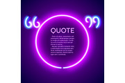 Retro neon glowing quote marks frame