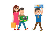 Family Shopping Illustration. Mother and Sons