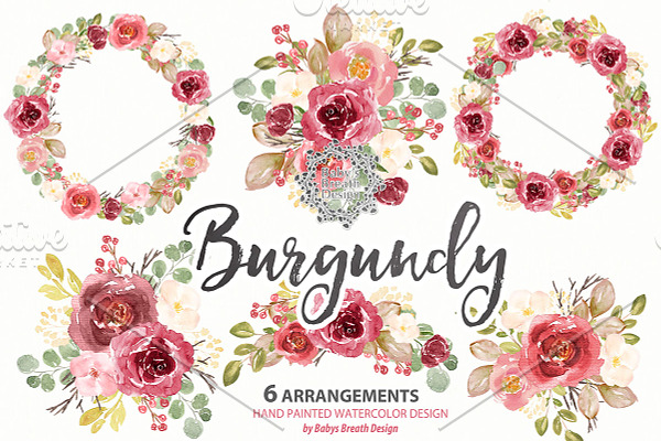 Watercolor Burgundy wreath/arrangeme