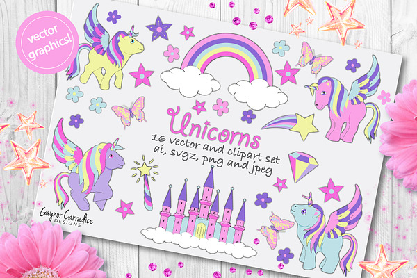Unicorn vector and clipart set