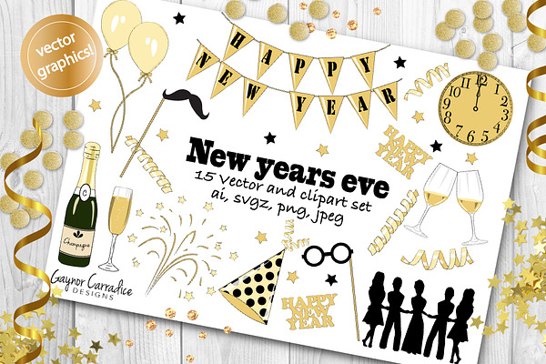 New years vector & clipart set