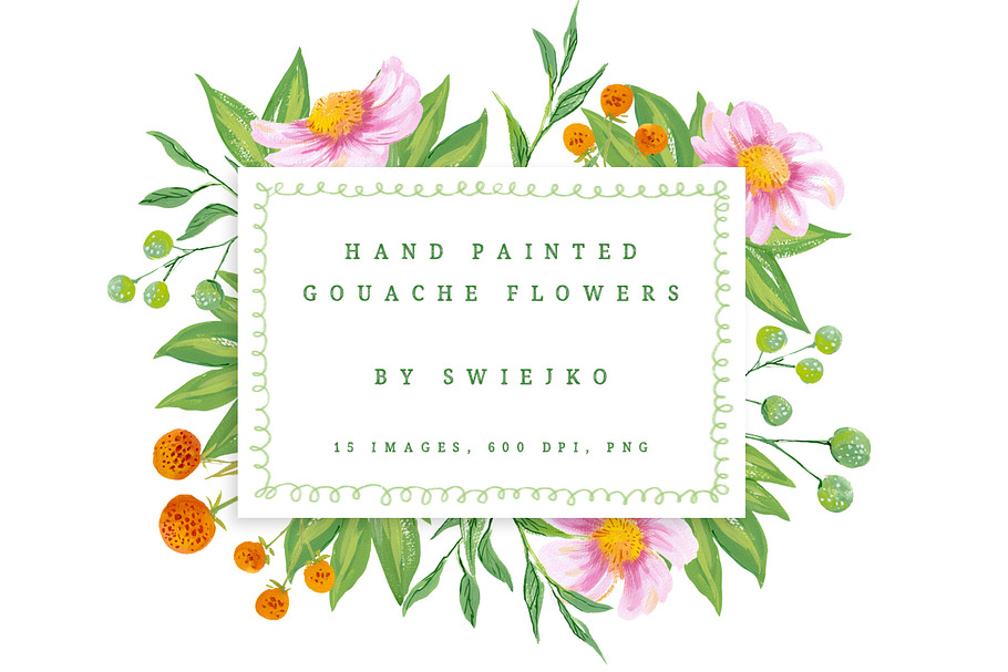 Gouache Flowers clipart set in Illustrations - product preview 8