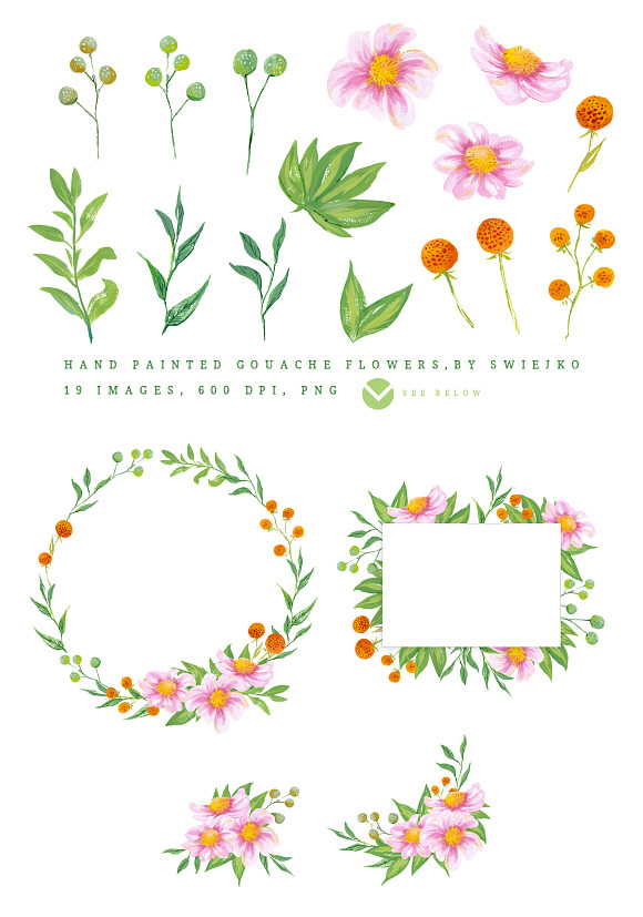 Gouache Flowers clipart set in Illustrations - product preview 1