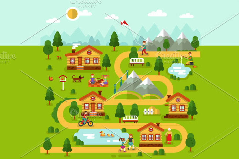 Village in the Mountains Map in Illustrations - product preview 8