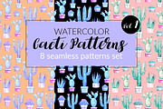 Watercolor Cacti Patterns Set Vol. 1
