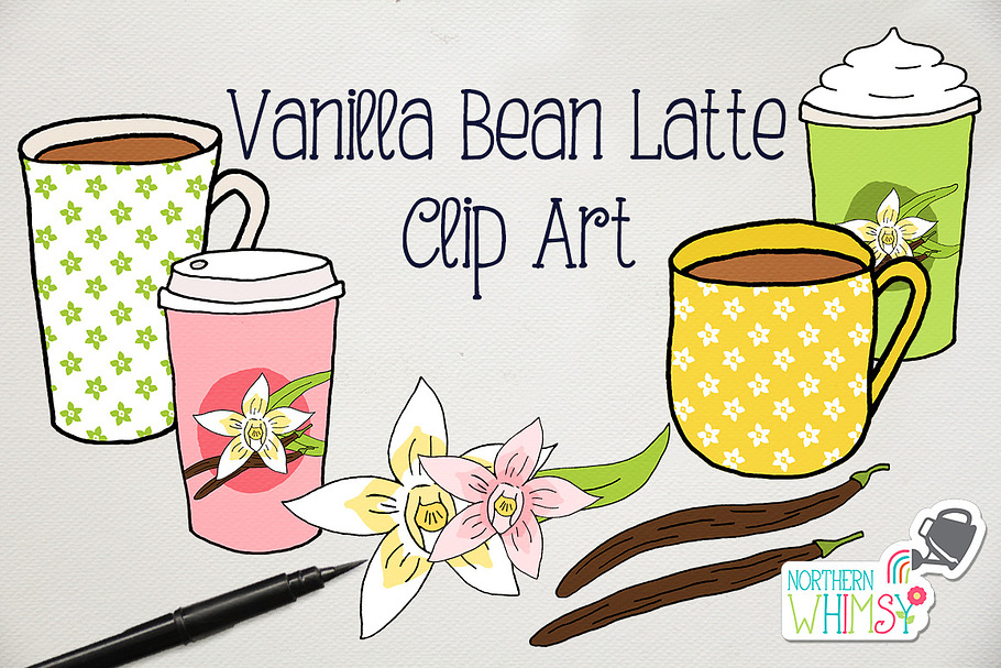 Vanilla Bean Latte - Coffee Clipart in Illustrations - product preview 8