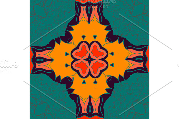 Elegant mandala-like pattern on green seamless texture. Hand-drawn mandala flower. Ornamental round seamless lace pattern. Abstract vector tribal ethnic yoga yantra background seamless motif