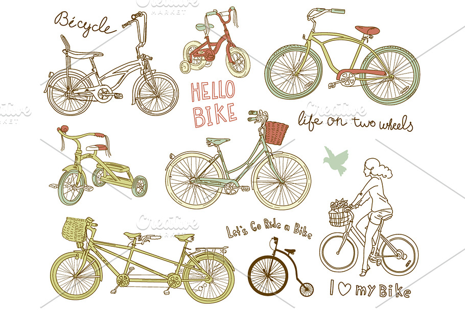 Vintage Bicycles digital clipart set