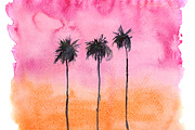 Watercolor sunset with palms