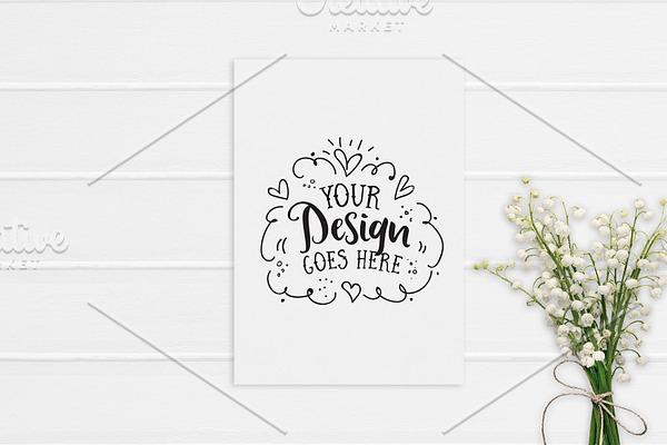 Simple A4 artwork mockup and flowers
