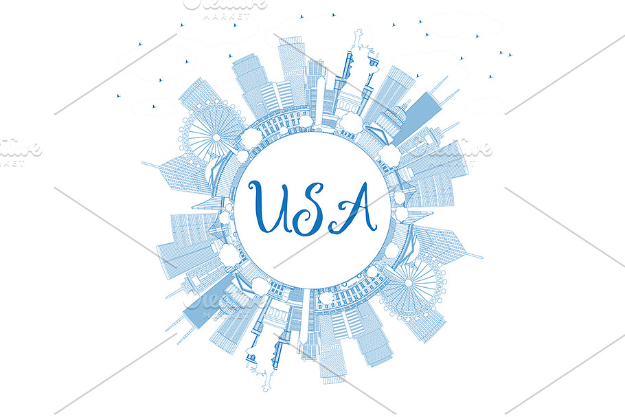 Outline USA Skyline in Illustrations - product preview 8