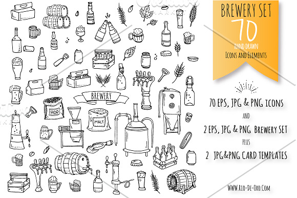 70 Brewery hand drawn elements! in Hand Drawn Icons - product preview 1