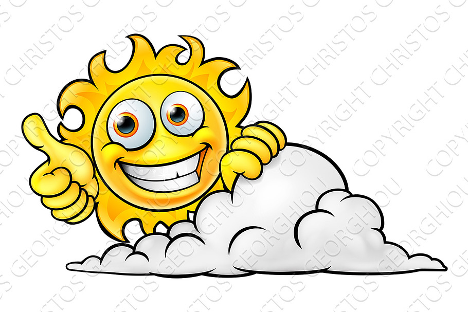 Sun Cartoon Mascot and Cloud in Illustrations - product preview 8
