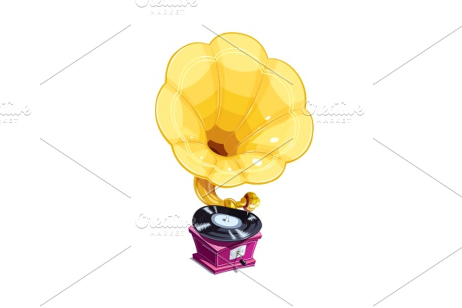 Vintage golden gramophone with vinyl record. in Illustrations - product preview 8