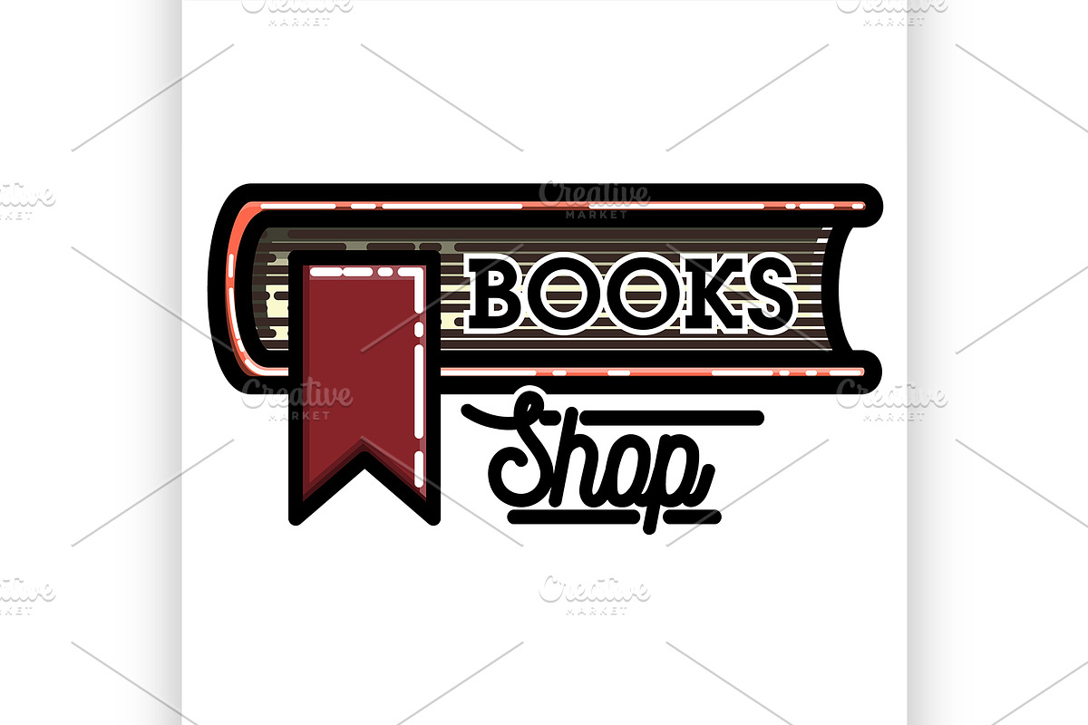 Color vintage books shop emblem in Illustrations - product preview 8