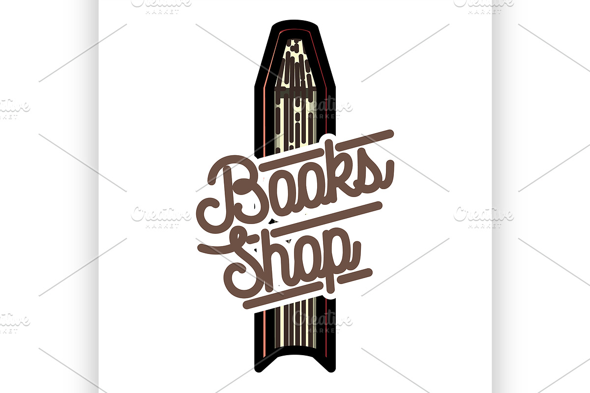 Color vintage books shop emblem in Illustrations - product preview 8