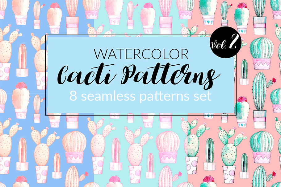 Watercolor Cacti Patterns Set Vol. 2 in Patterns - product preview 8