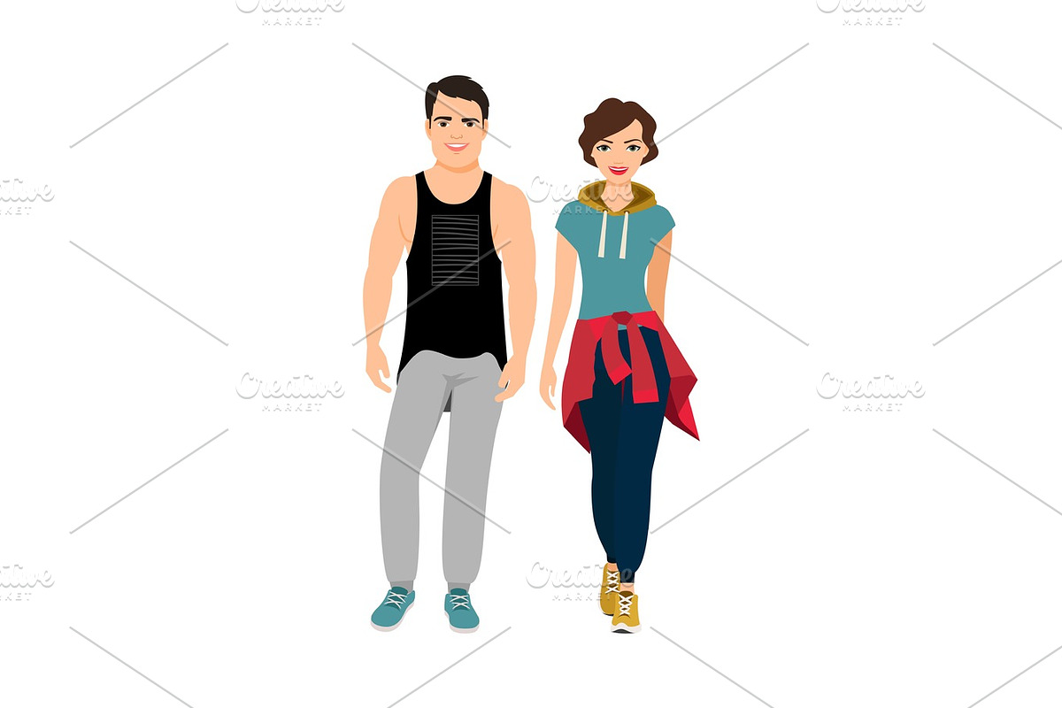 Sports handsome happy couple in Illustrations - product preview 8