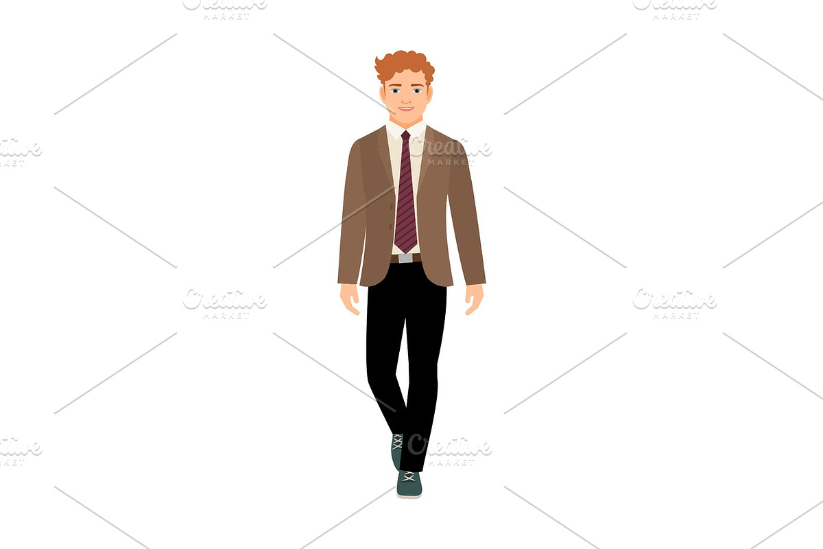 Happy schoolboy in brown jacket in Illustrations - product preview 8