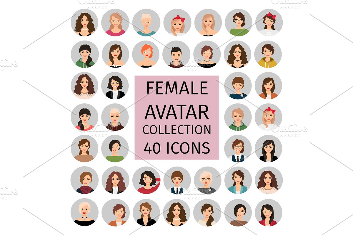 Female avatar collection icons set in Illustrations - product preview 8