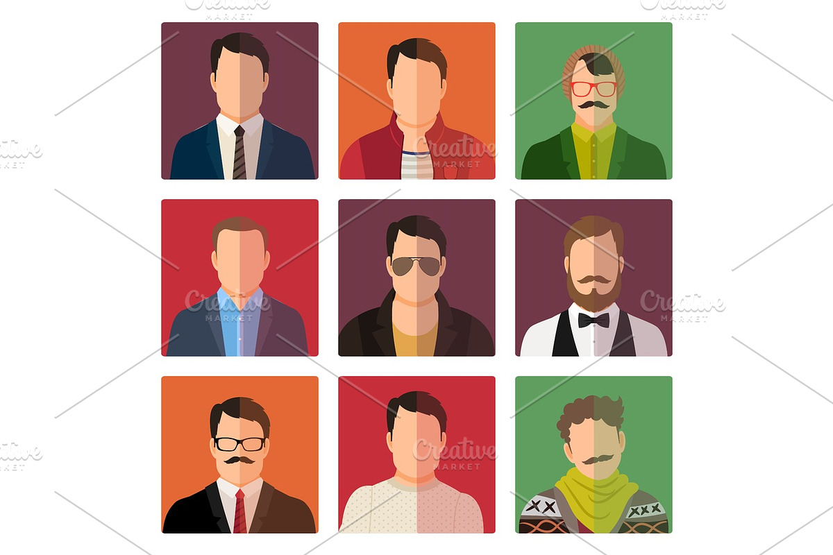 Male avatar icons in casual style in Illustrations - product preview 8