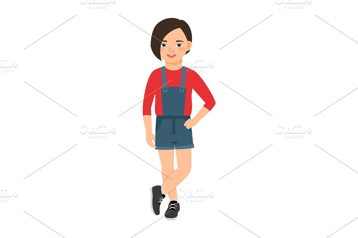Girl in a denim overalls in Illustrations - product preview 8