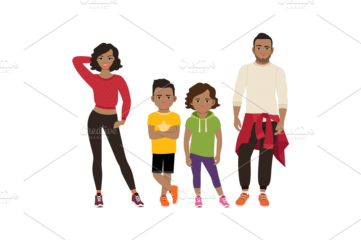 Happy black family in sport style in Illustrations - product preview 8