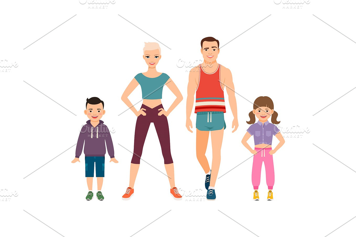Happy family in sport style clothes in Illustrations - product preview 8