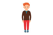 Red hair boy in brown shirt