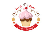Fruit Cupcake with One Cherry on Top. Icon Logo