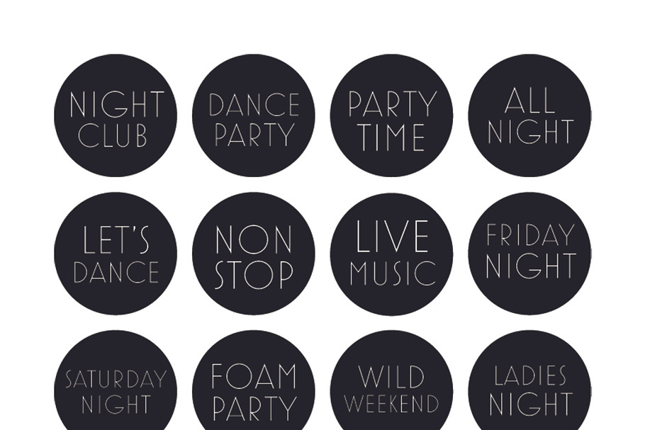 Night clubs words icons