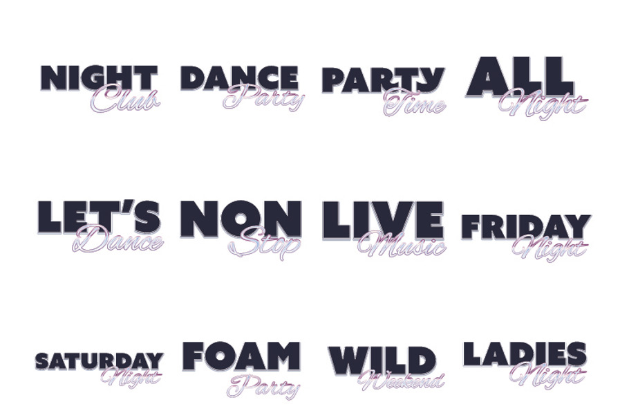 Night clubs words icons