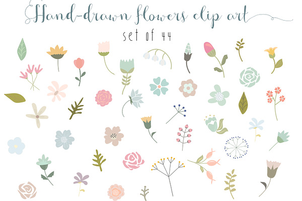44 flowers clip art set
