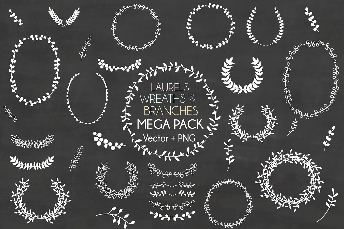 Chalkboard wreaths, laurels, foliage in Illustrations - product preview 8