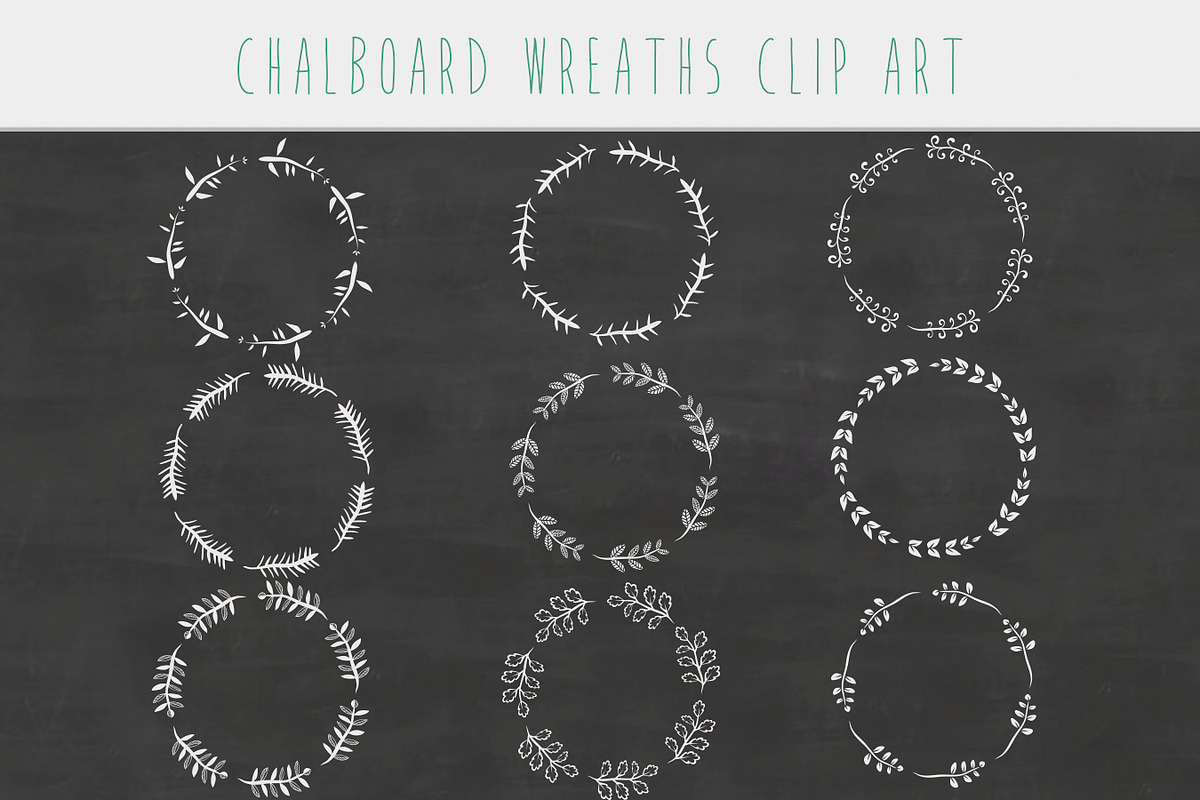 White chalkboard floral wreaths in Illustrations - product preview 8