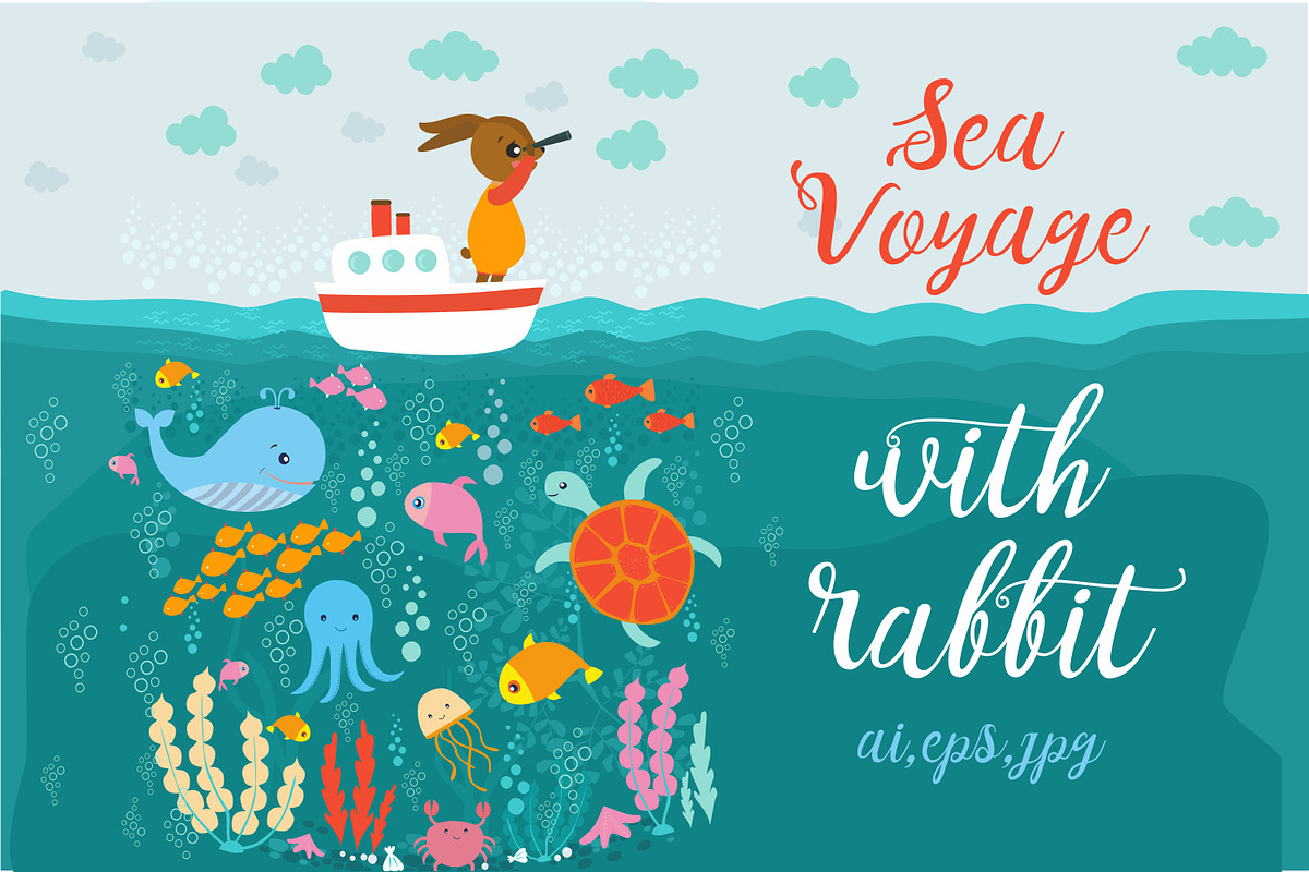 Sea Voyage with rabbit in Illustrations - product preview 8