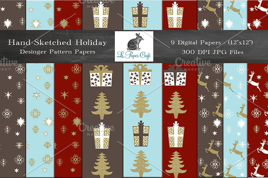 Hand-Sketched Holiday Digital Papers in Patterns - product preview 8