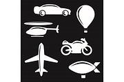 Vector illustration of simple monochromatic vehicle and transport related icons