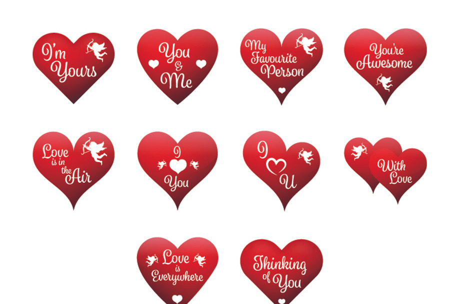 Valentine heart icons with text