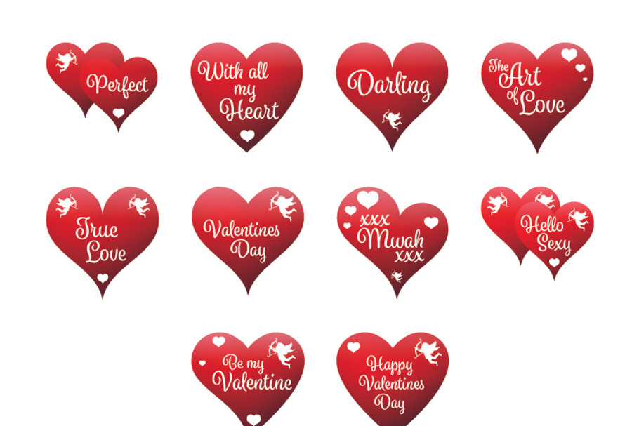 valentine heart icons with text