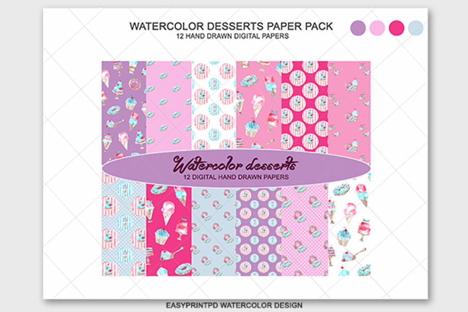 Desserts Cupcake Digital Paper Kit in Illustrations - product preview 8