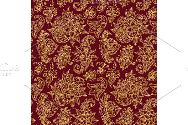 Mehendy golden flower seamless pattern design tracery vector illustration floral bacground