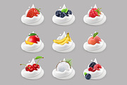 Whipped cream with fruits, vector