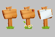 Wooden sign set. 3d vector icon set