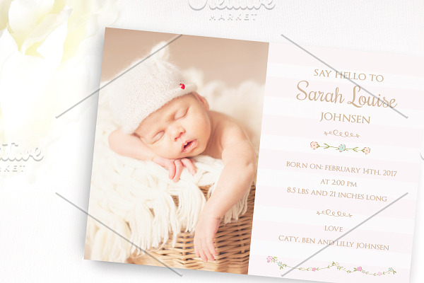 Flower Baby birth announcement card