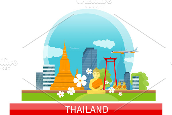 Thailand Travelling banner. Thai Landmarks.