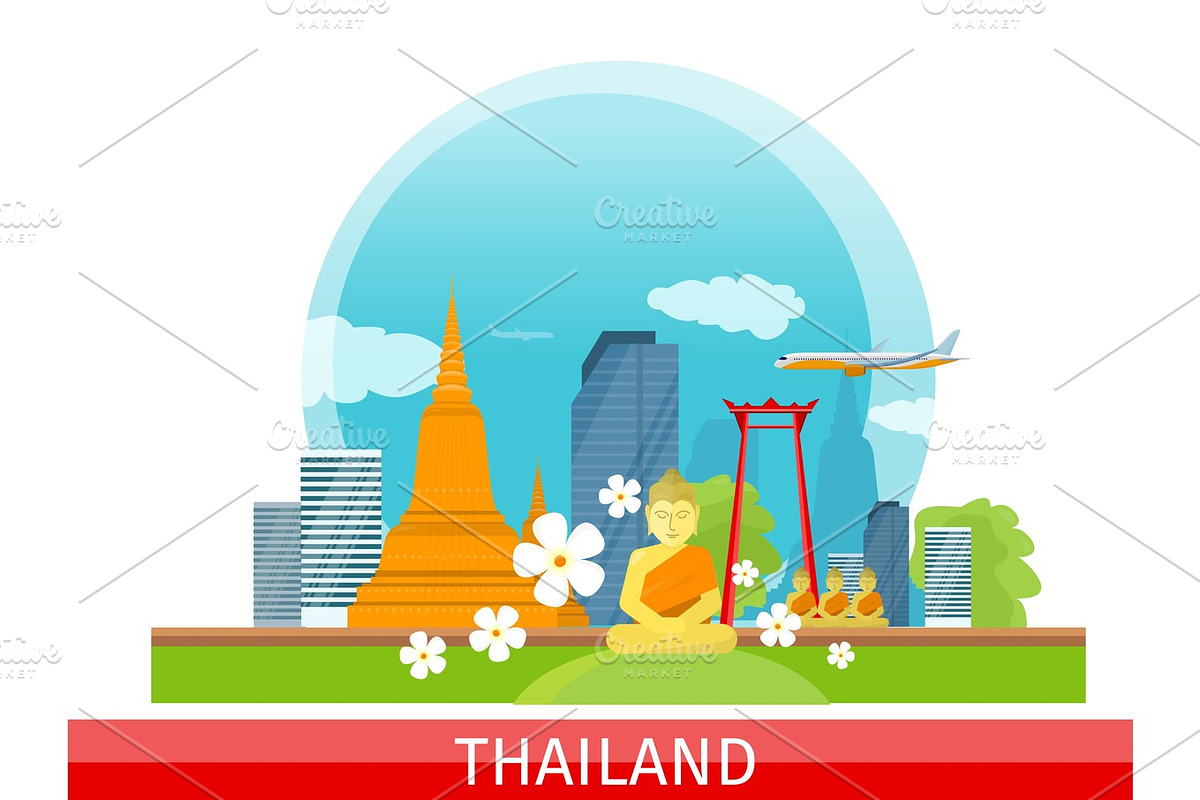 Thailand Travelling banner. Thai Landmarks. in Objects - product preview 8